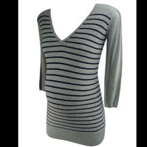 Rosie Pope Maternity Sweater Gray Black Striped V Neck Small